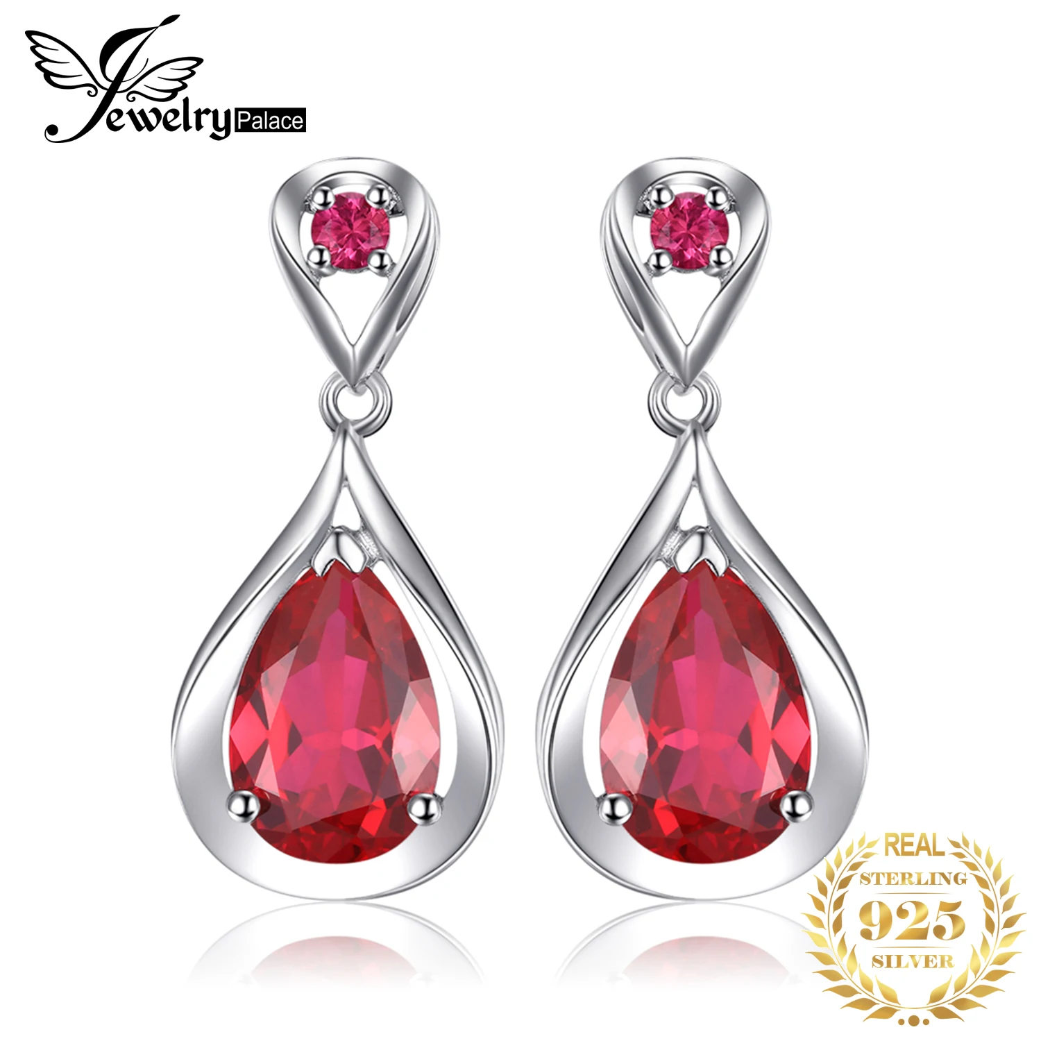 

JewelryPalace Water Drop 7.6ct Created Red Ruby 925 Sterling Silver Dangle Drop Earrings for Women Statement Gemstone Jewelry