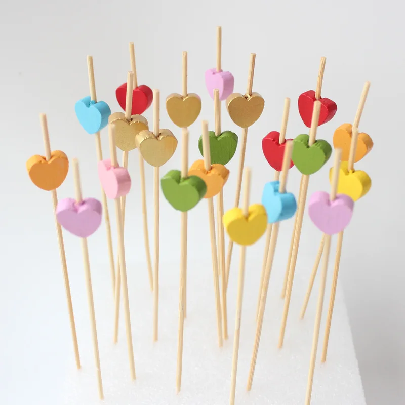 1 Set Red Heart Fruit Sticks Disposable Bamboo Sticks Valentines Day Party Supplies Wedding Bridal Shower Birthday Decor
