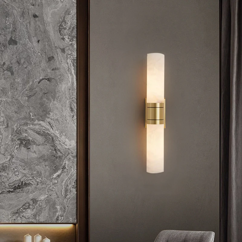 

Nordic Luxury Design Bedroom Bedside Hotel Study Indoor Lighting Brass Marble Wall Lamp