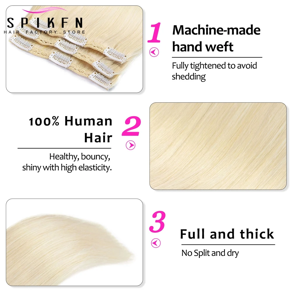 50-80G Clip In Hair Extensions Human Hair 3 Pieces Straight Clip Ins Hair Extension 14