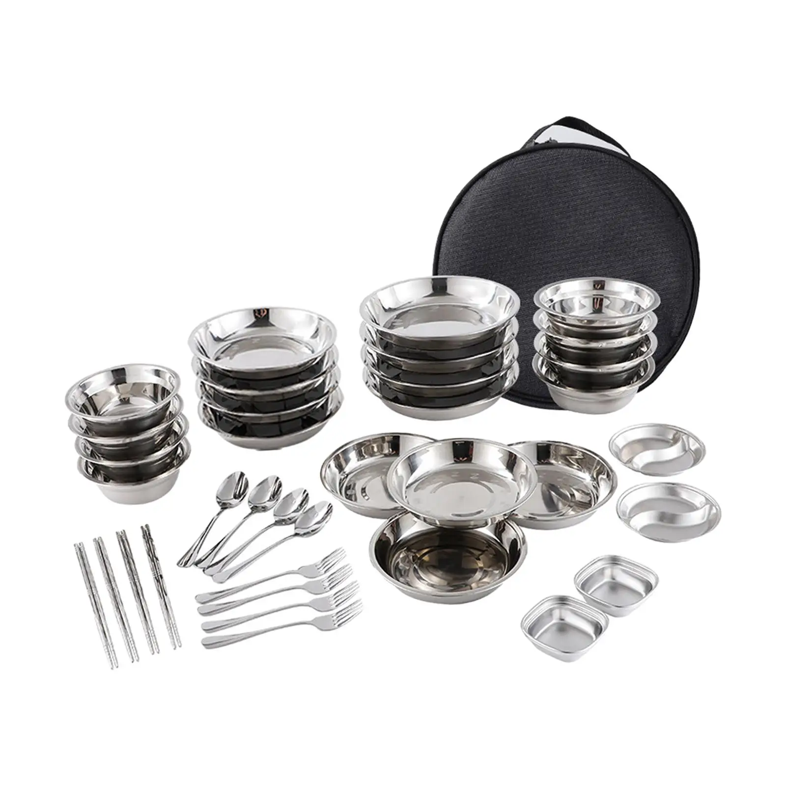 Stainless Steel Plates and Bowls Camping Set Camping Cutlery Set Tableware