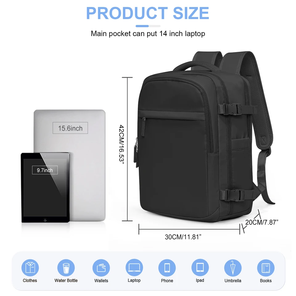 Sac à Dos De Voyage Sous Vide - Compatible Cabine Avion (45x36x20 Cm) - Avec Pompe électrique - Compresse Les Vêtements - Noir