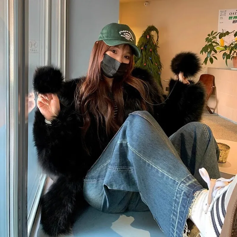 2023 Winter New Fur Coat Women Mid Length Version Faux Fox Hair Slim and Versatile Casual Loose Thick Warm Female Fur Coat