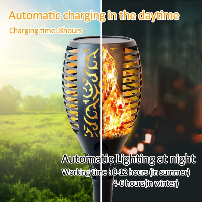 Outdoor Solar LED Torch Lights Sunlights Flashlight Waterproof Garden Decoration Lantern For Patio Street Balcony Yard Pathway