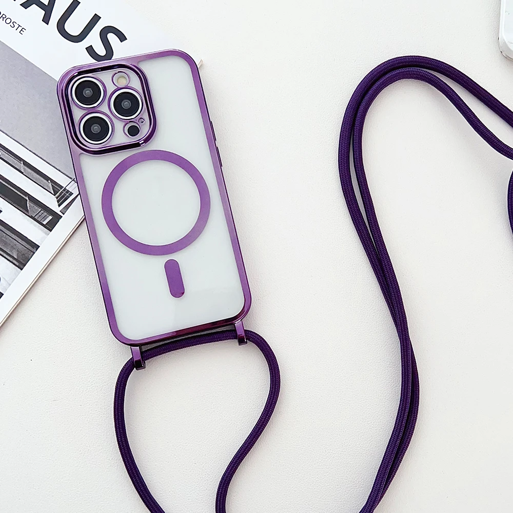 Elegant Magnetic Crossbody Lanyard with Plated Clear Wireless Charging Cover