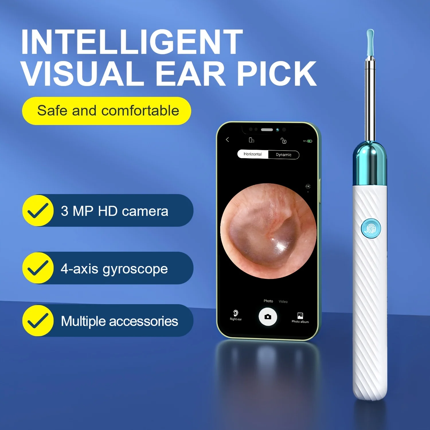 귀 왁스 제거제, 무선 검 이경 귀지 제거 도구 LED 조명, 3.5mm 시각적 귀 범위 카메라 S가있는 1080P HD WiFi 귀 내시경
