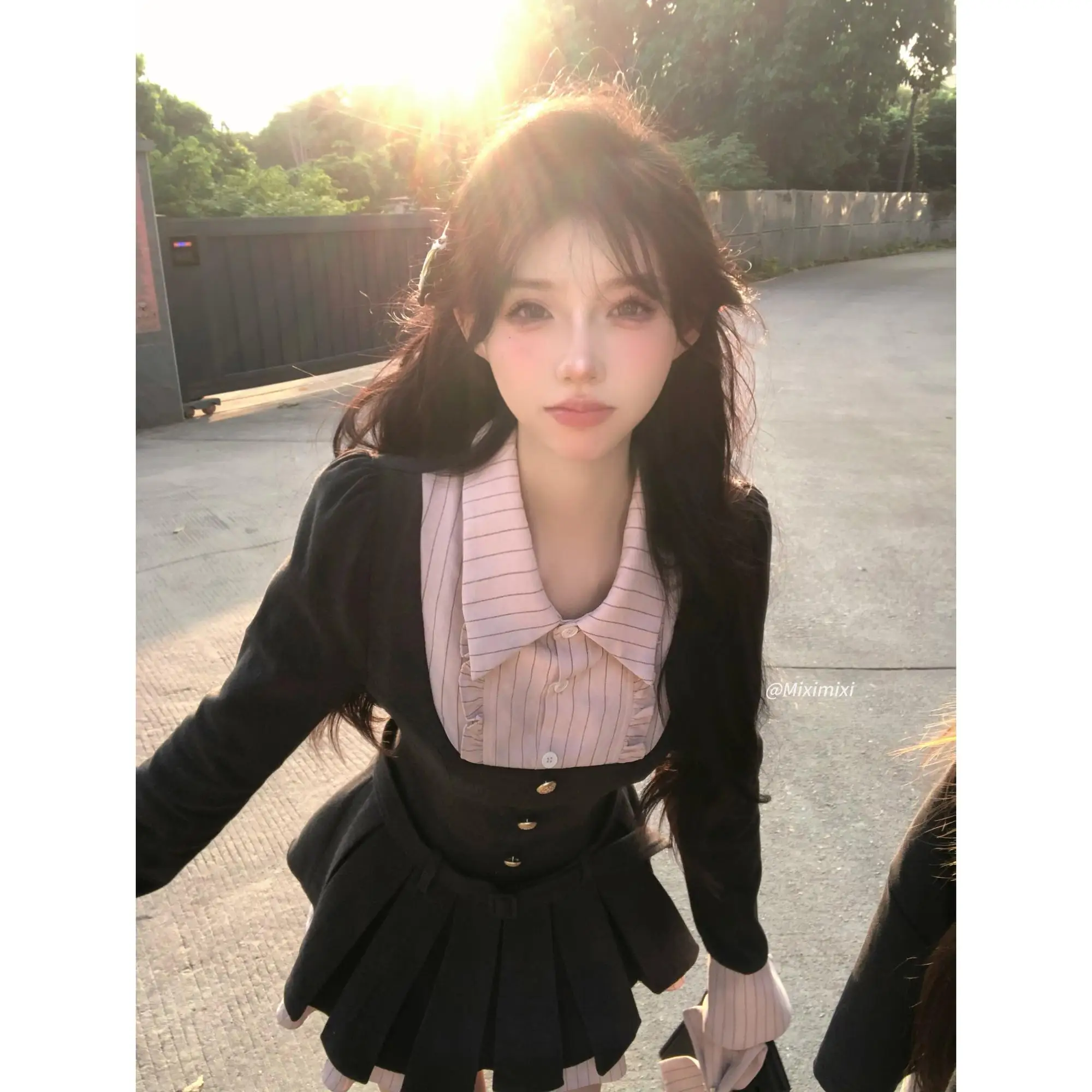 Y2K Blazer Dresses for Women Preppy Style Autumn New Patchwork Long Sleeve Pleated A-line Bow Korean Fashion Female Clothing