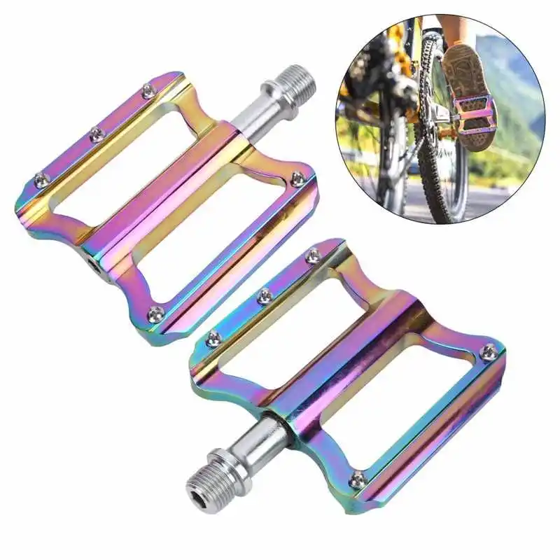 

2pcs Colorful Mountain Bike Pedals Non‑Slip Aluminum Alloy Lightweight Road Bike Platform Foot Flat Pedals Parts
