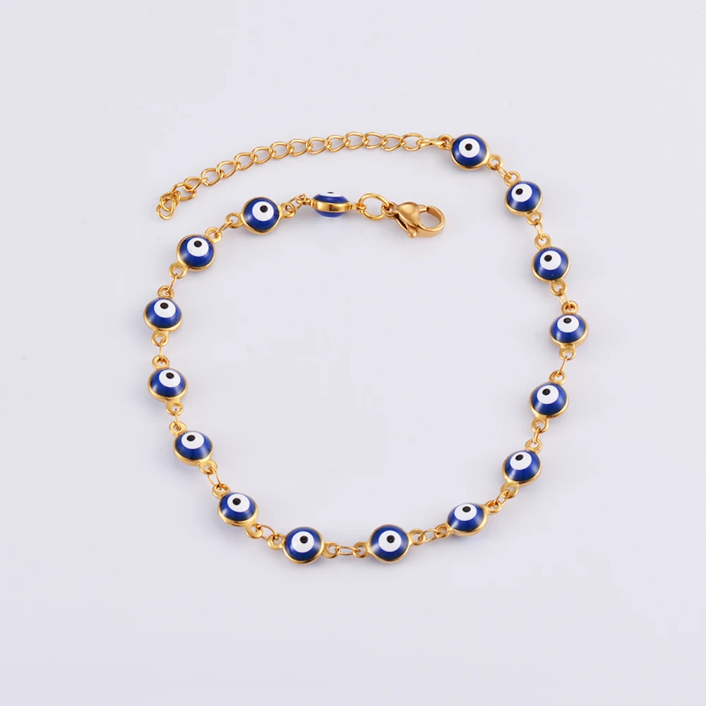 Blue Red Evil Eye Bracelet Stainless Steel Bead Lucky Turkish eye Jewelry For Women Simple Adjustable 4