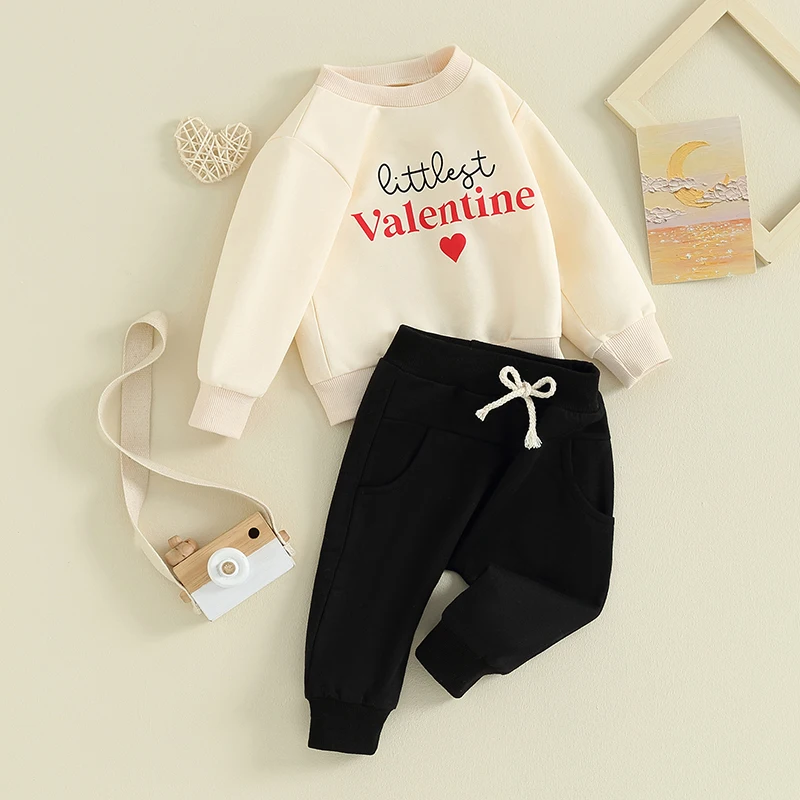 -10-26 Lioraitiin Toddler Baby Boy Valentine's Day Outfits Long Sleeve Heart Letter Print Sweatshirts and Pants Clothes Set