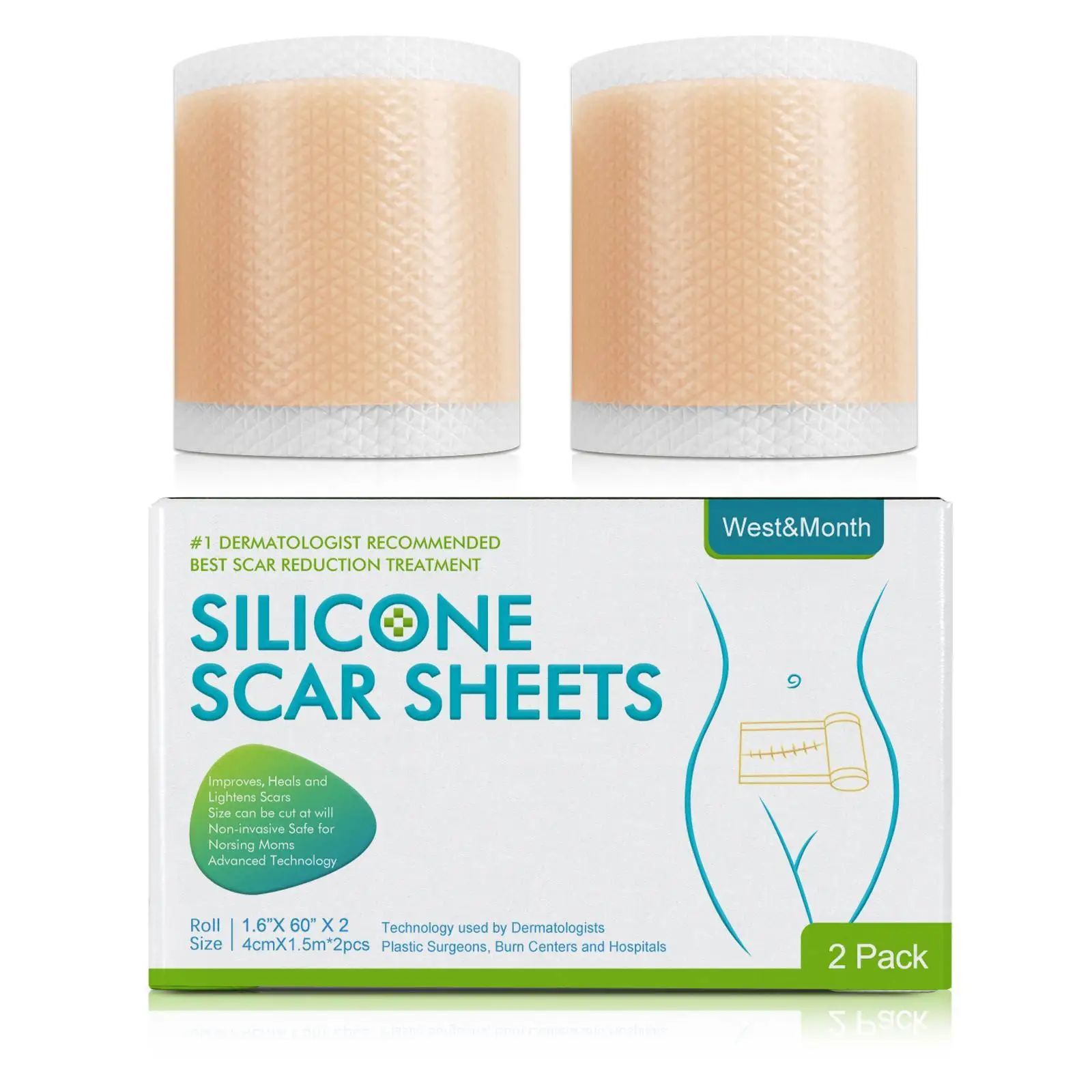 

2pcs Silicone Scar Patch Skin Repair Sheets Removal Self-Adhesive Stretch Mark Tape Therapy Patch Burn Acne Scar Skin Care