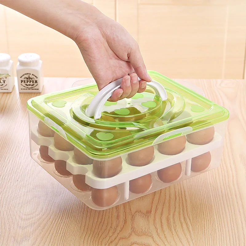 

Симпатичный двухуровневый держатель для яиц, контейнер с ручкой для холодильника, Вместимость 32 яиц