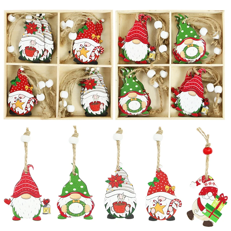 

12pcs/box Wooden Chrsitmas Gnomes Pendants Xmas Tree Hanging Ornaments Christmas Decorations For Home 2023 Navidad New Year 2024