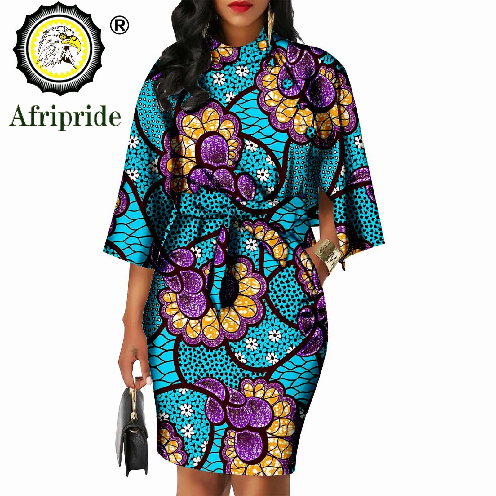 2024 african dresses for women AFRIPRIDE bazin riche ankara print pure cotton private custom wax batik bow o-neck dress S1825092