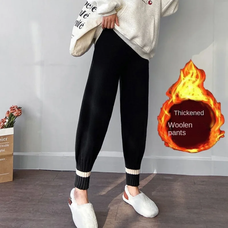 Wool Outerwear Wide-Leg Casual Loose Tapered Pants Women's Ankle-Tied Knitted Trousers Wholesale