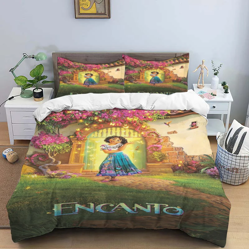 thumbnail image 1 of Juego de cama de tres piezas con estampado de dibujos animados de Disney Encanto, con funda de almohada, para niños o adultos, para tamaño King, Queen, Full y Twin, 1 of 4