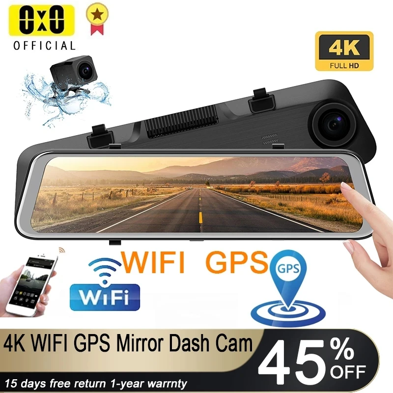 4K Dash Cam Mirror CAR DVR RearView Mirror Dash Cam Dual Rear View