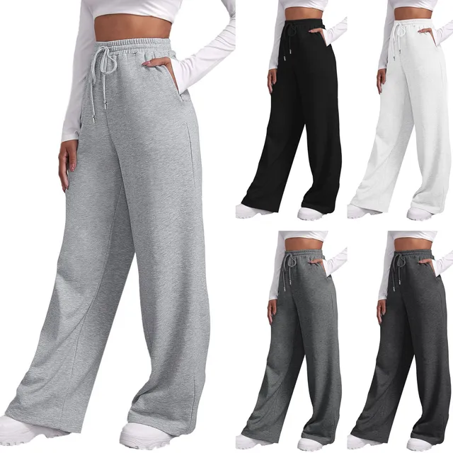 Women’s Drawstring Sweatpants Wide Straight Leg Pants Solid Color Sweatpants Casual Pants For Women 2024 Spring Emale Clothes 1