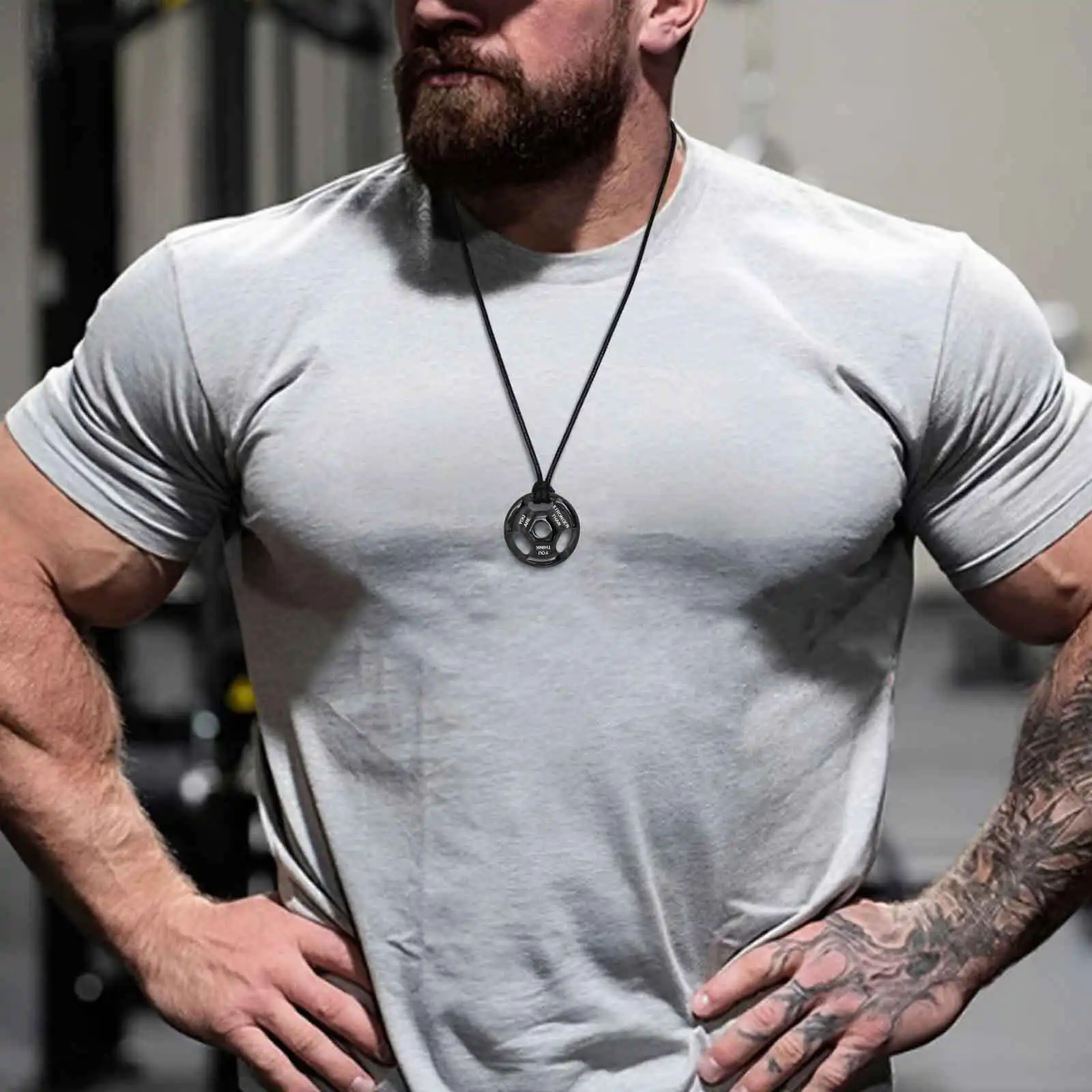 Men's Black Barbell Necklace,Chicken Soup Stainless Steel Pendant,Inspirational Wishes Jewelry Gift for Dad Son Husband