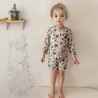 2024 Summer Kids Swimsuits Cartoon Printed One-piece Swimwear+Hat Children Sun-proof Beach Vacation Toddlers Girl Boy Clothes 2