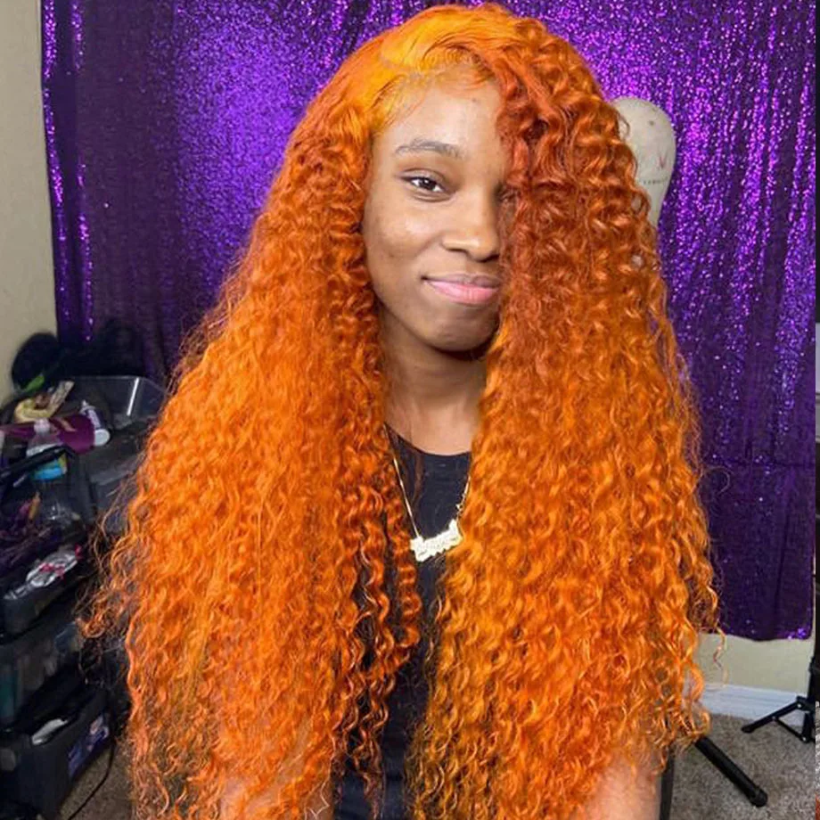 

Orange Ginger Human Hair Wigs Deep Wave 13x4 WaLer Wave Lace FronL Colored Curly Wig For Black Women 13x6 Hd Lace FronLal Wig