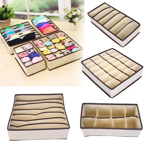 

2021 New Underwear Bra Organizer Storage Box Beige Drawer Closet Organizers Boxes For Underwear Scarfs Socks Bra