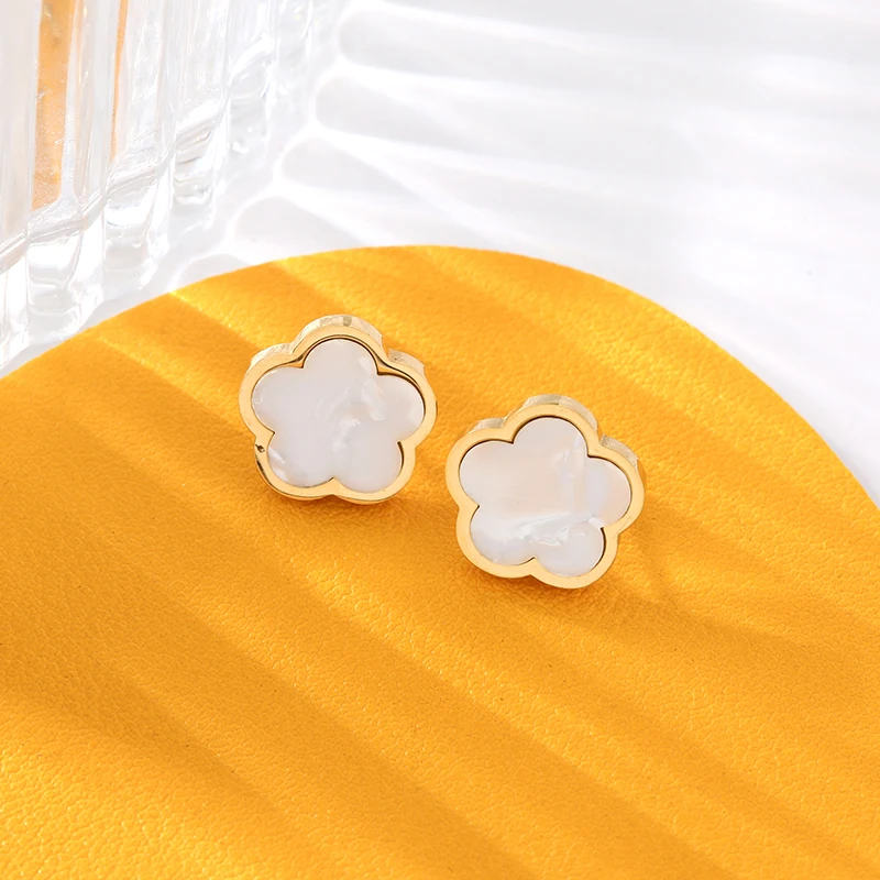 GANEMLY 316L Stainless Steel Black Five Leaf Clover Flower Stud Earrings For Women New Trendy Waterproof Ear Jewelry Girls Gift - Image 6