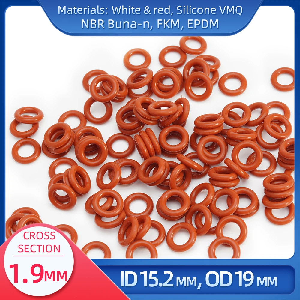 

O Ring CS 1.9mm ID 15.2 mm OD 19 mm Material With Silicone VMQ NBR FKM EPDM ORing Seal Gaske