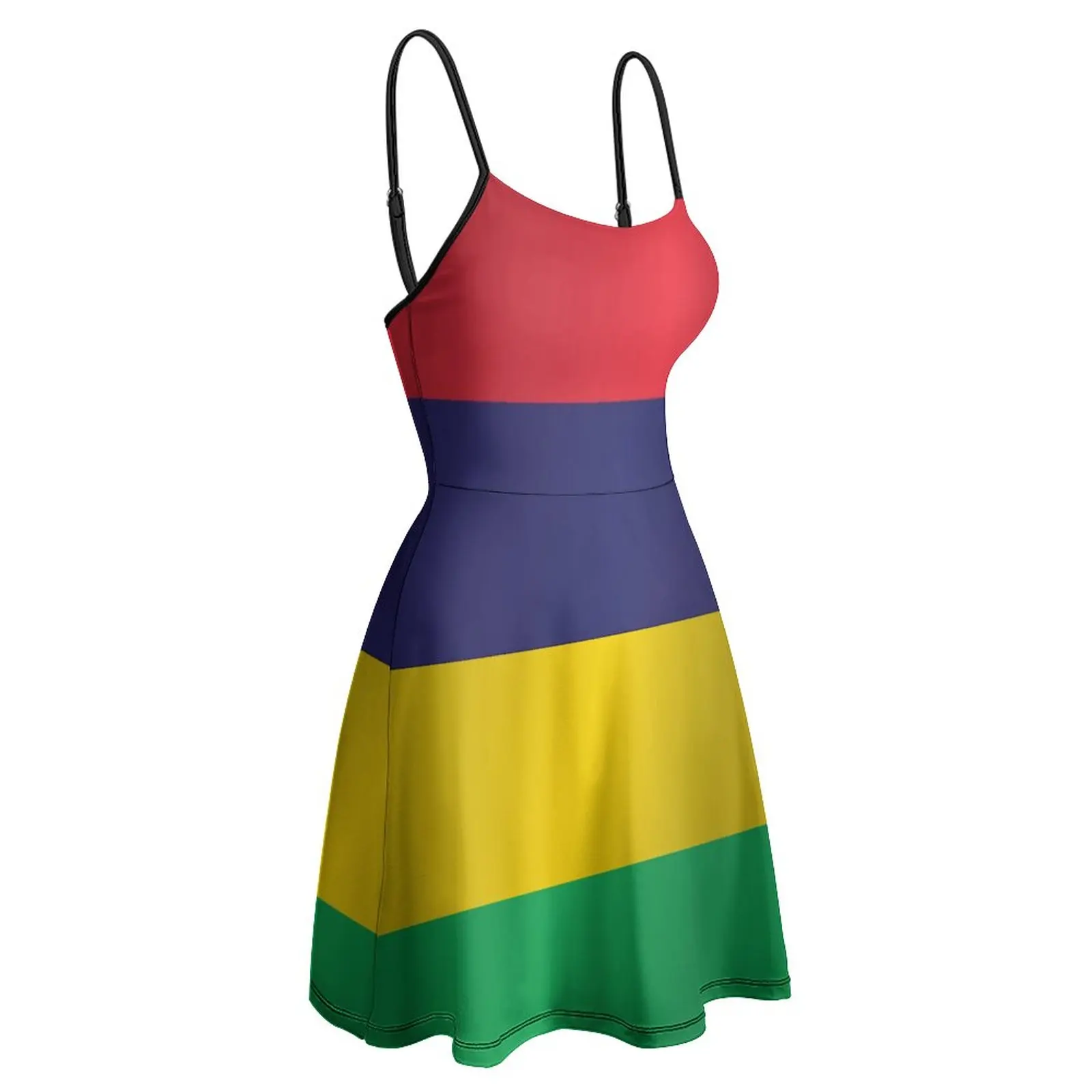 

Mauritius Flag Graphic Cool Exotic Woman's Clothing Women's Sling Dress Humor Graphic Cocktails Suspender Dress