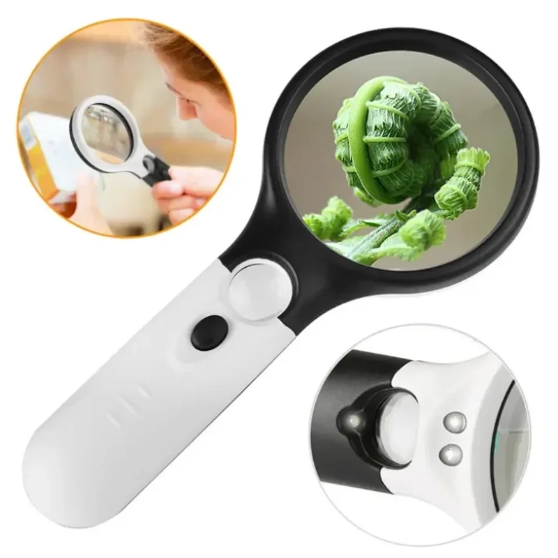 

White Magnifying Glass Handheld 45X Magnifier with 3 LED Light for Reading Magnifying Glass Jewelry Loupe