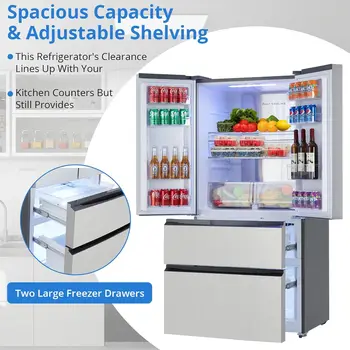 Refrigerator French Door, 18.8 Cu Ft, 36'' Frost-free Counter Depth Stainless Steel Fridge, Double Door Kitchen Refrigerator 5