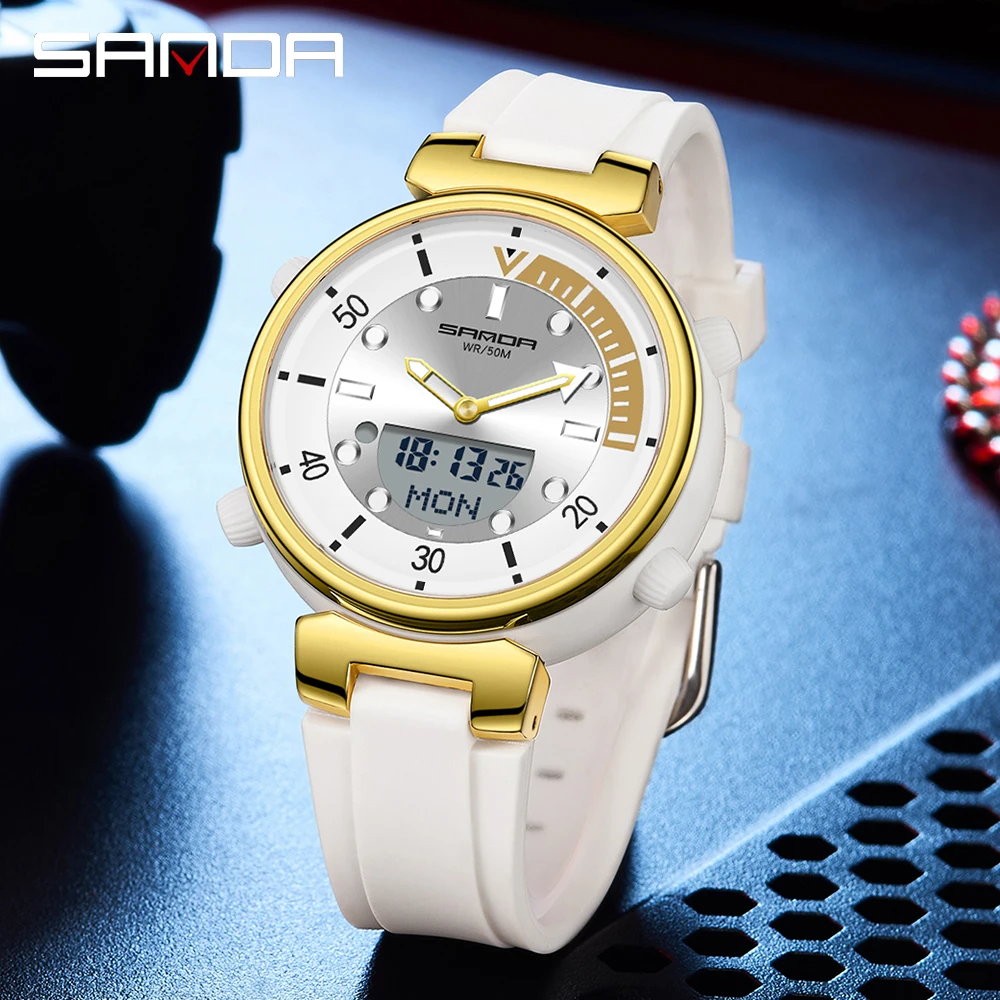 SANDA Men New Fashion Quartz Watch with Electronic Display Luminous LED Trend Mens Watches 50M Water Resistant Reloj Hombre 3122
