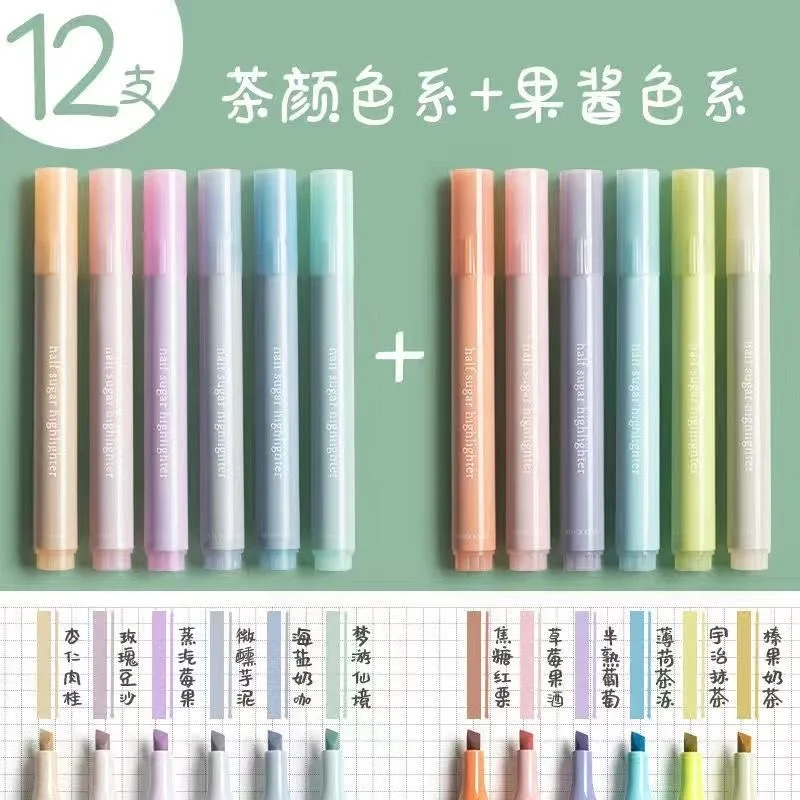 

6PCS Large Capacity Light Color Highlighter Pens Set Manga Marker Pen Focus Kawaii Office School Student Stationery Art Supplies