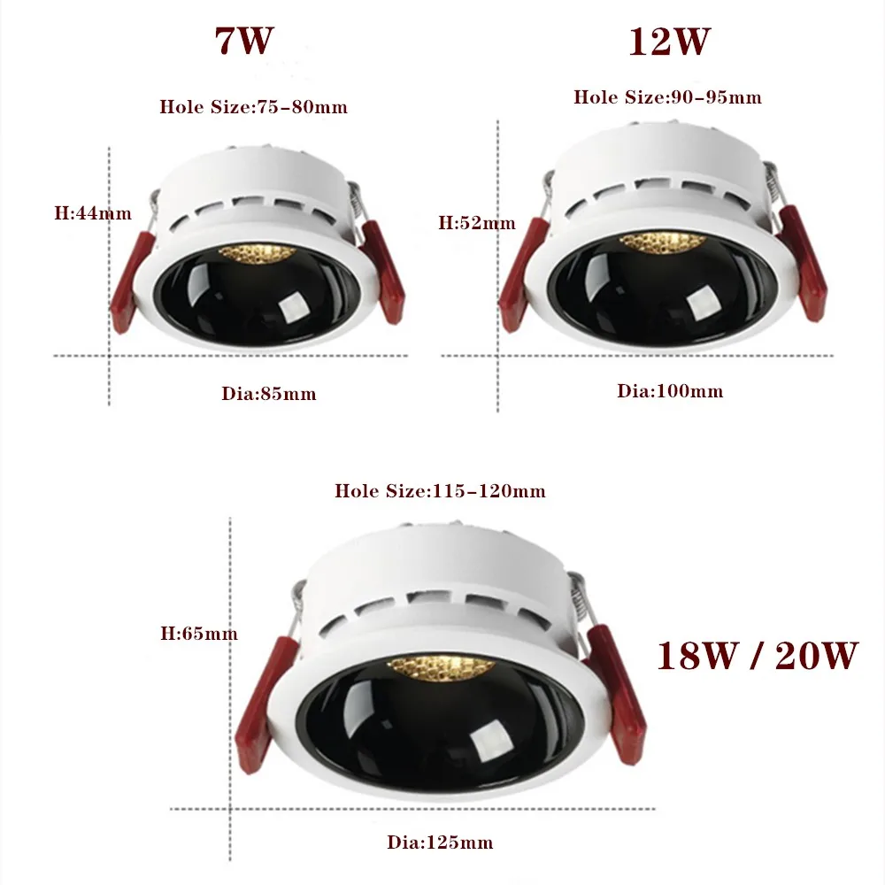 Led Downlight Recessed Ceiling Lamp Dimmable Aluminum Led COB Spot Light 7W 12W 18W AC110V 220V Home Office Store LED Spotlight images - 6