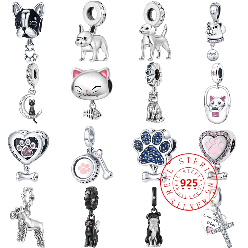 

Sparkling Fine Newest 925 Sterling Silver Cat Dog's Paw Cute Bulldog Sheepdog Beads Pendants Fit Pandora Charms Bracelet Jewelry