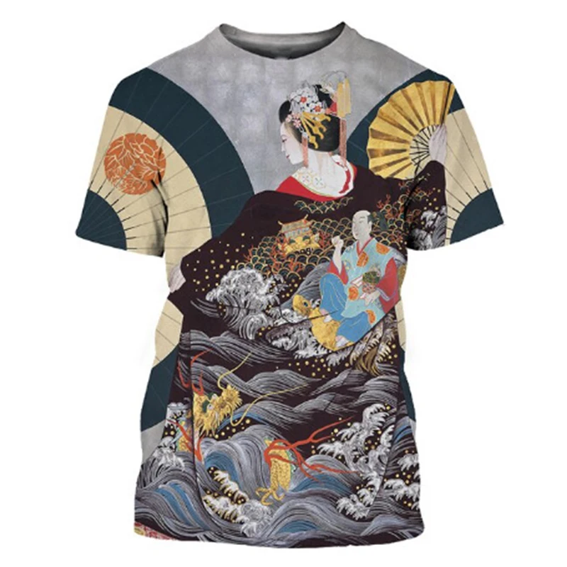Japanese Geisha 3D Print Short Sleeve T Shirts