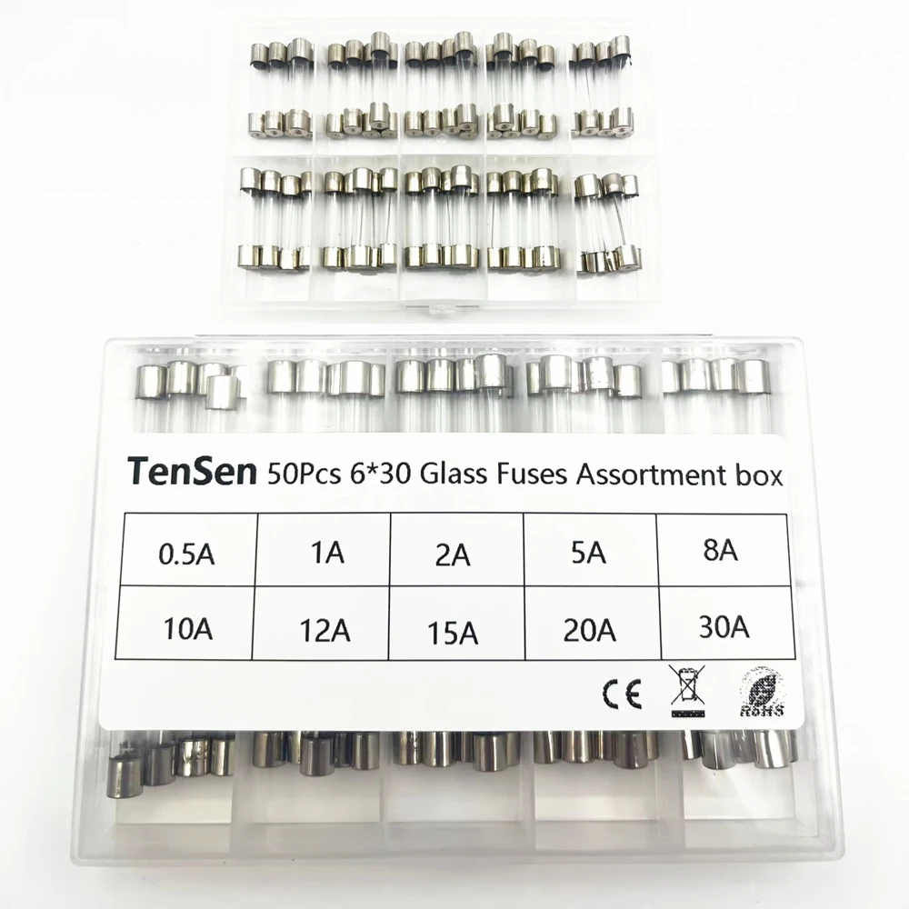 Resistor Kit 10,15Kinds 5*20 6*30 Fastblow Glass Tube Fuses Car Glass Tube Fuses Assorted Kit 5X20 with Box fusiveis 0.2A-30A Household