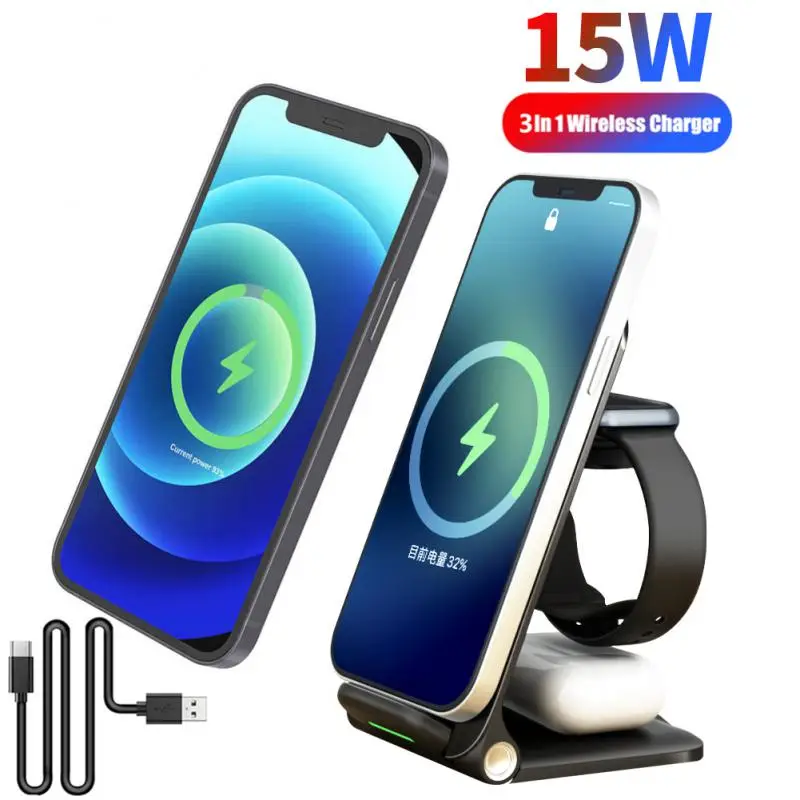 

RYRA 15W 3 In 1 QI Wireless Charger Stand For IPhone 14 13 12 Pro IWatch Airpods Pro Charging Dock Station Fast Wireless Charger