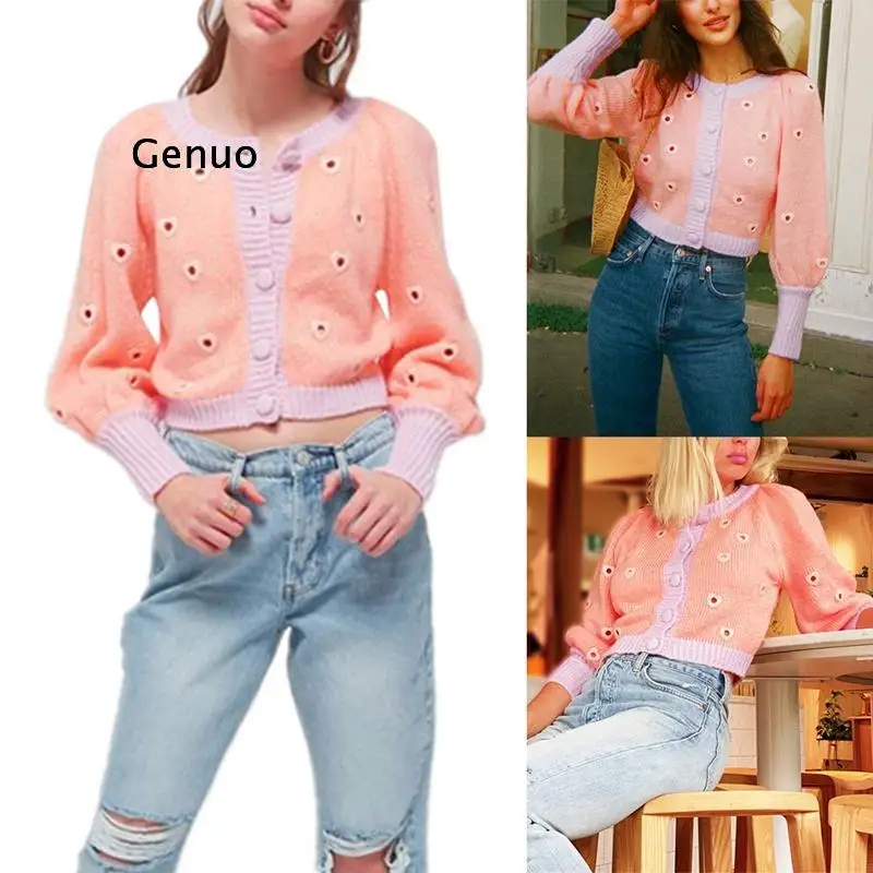 

Hollow Sexy Sweater Women Fashion Color Matching Knit Short Knit Jacket Autumn Pink