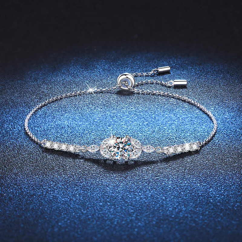 

100% 925 Sterling Silver 1ct Moissanite Bracelet Pass Diamond Tester Gemstone Plate White Gold for Women Fine Jewelry Gift