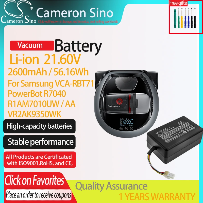 

CS Vacuum Battery for Samsung PowerBot R7040 R1AM7010UW / AA 7010U5 7040W9 7010U5 7040W9 7040WG Fits DJ96-00193E VCA-RBT71/XAA