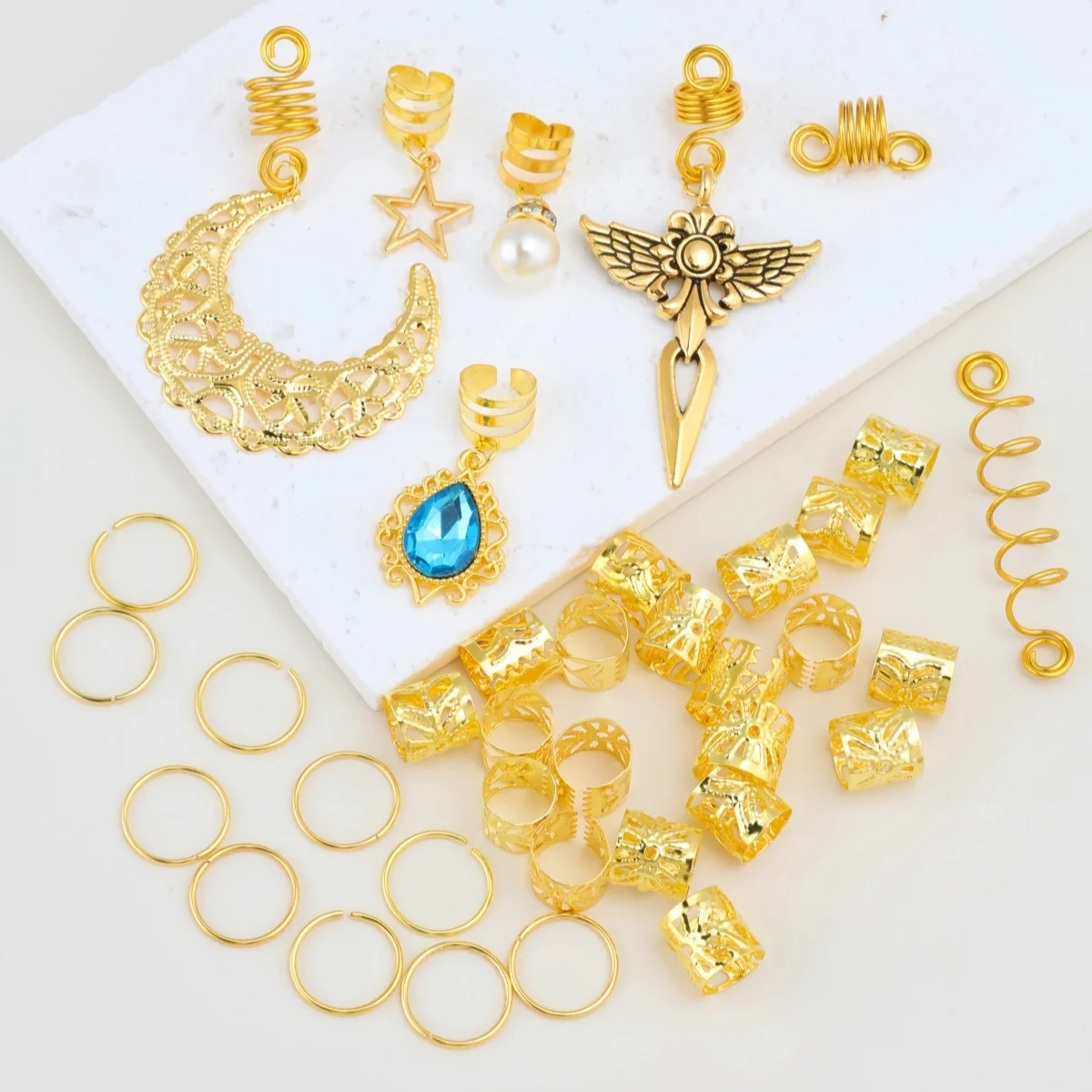 Elegant Gold Star and Moon Pearl Hair Accessory Set - 37 Pieces