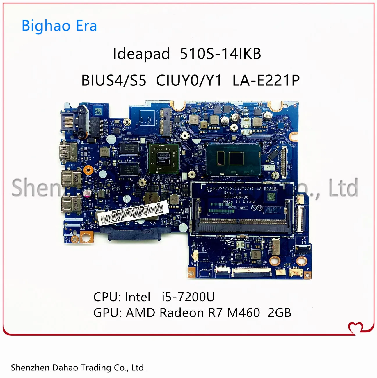 

For Lenovo ideapad 510S-14IKB Laptop Motherboard LA-E221P Mainboard With i5-7200U CPU R7 M460 2G-GPU FRU: 5B20M39303 100% Tested