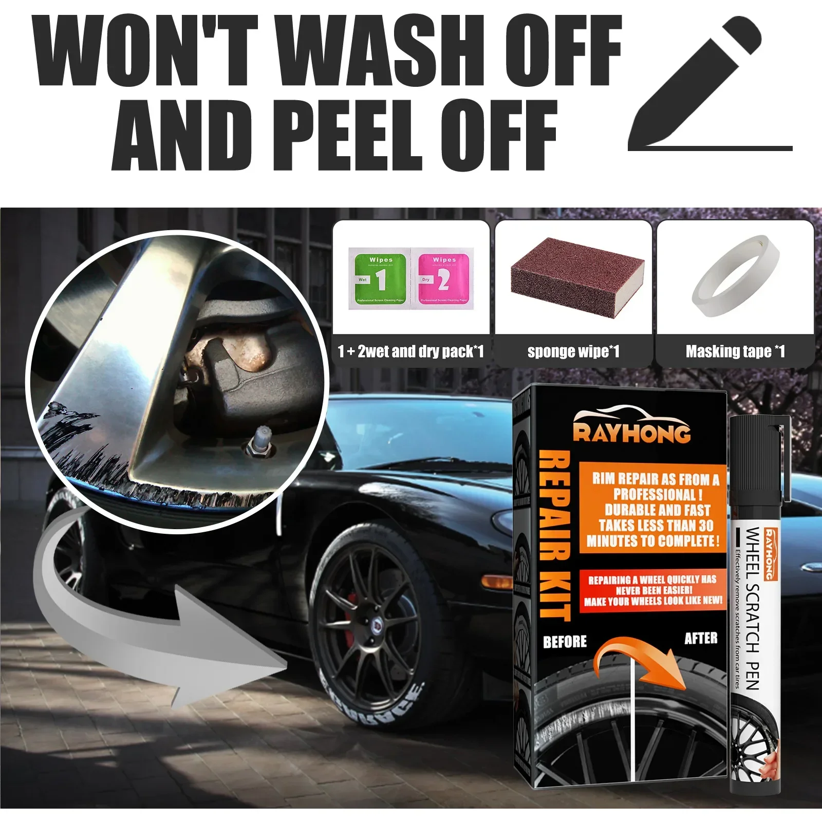 FINDME 1pc Car DIY Alloy Wheel Repair Adhesive Kit General Purpose Black Paint Fix Tool For Car Auto Rim Dent Scratch Care Acces