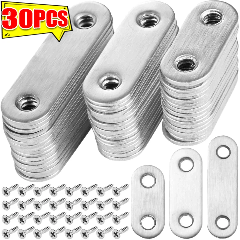 Stainless Steel Brace Bracket Mending Repairing Plate Fixing Connection Plate Flat Straight Furniture Corner Brackets 10-30PCS stainless steel angle bracket furniture hardware angle bracket angled furniture hardware angle connector