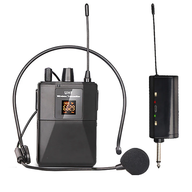 UHF Wireless Headset Microphone with Transmitter Receiver LED Digital