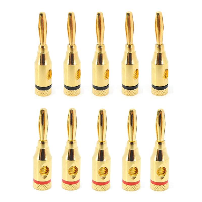 10-Pack 24K Gold Plated Banana Plugs - BFA Speaker Connectors For 10-18 AWG Wire