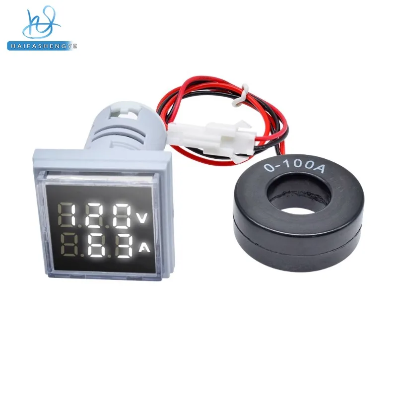 미니 디지털 AC 전압 전류계 22MM 정사각형 표시기 0-100A50-500V110V220V380