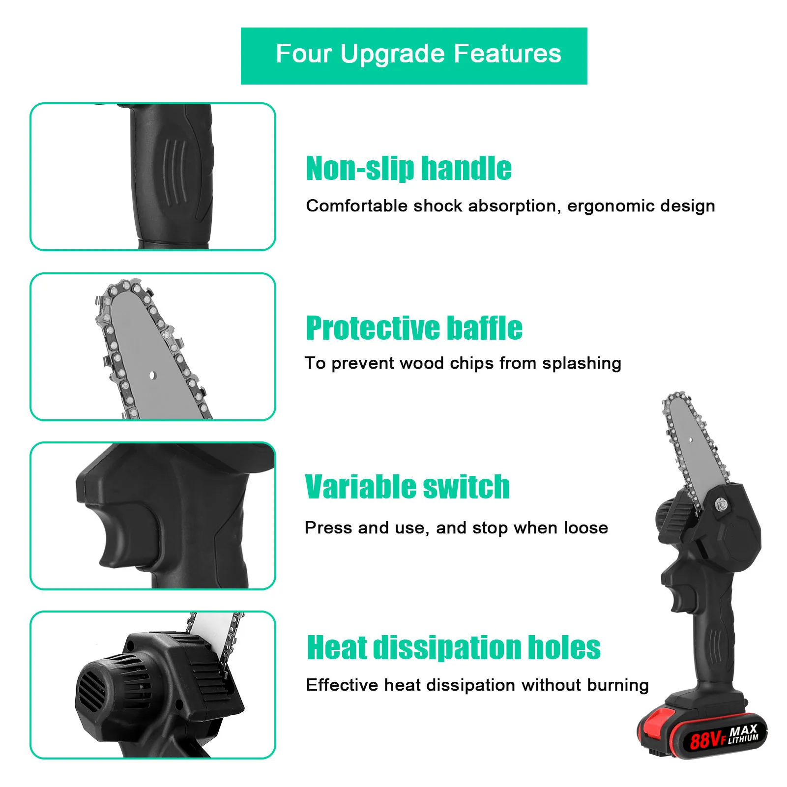 KKMOON 21V Electric Pruning Shear Cordless Brushless Motor 88VF Electric Scissors Chainsaw Set Woodworking Tool For Garden Tree