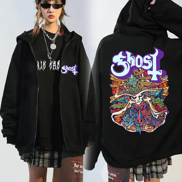 Vintage Ghosts Bands Seven Inches of Satanic Panic Album Graphic print Hooded zip-up Men clothing Hip hop Goth sweatshirt jacket 2